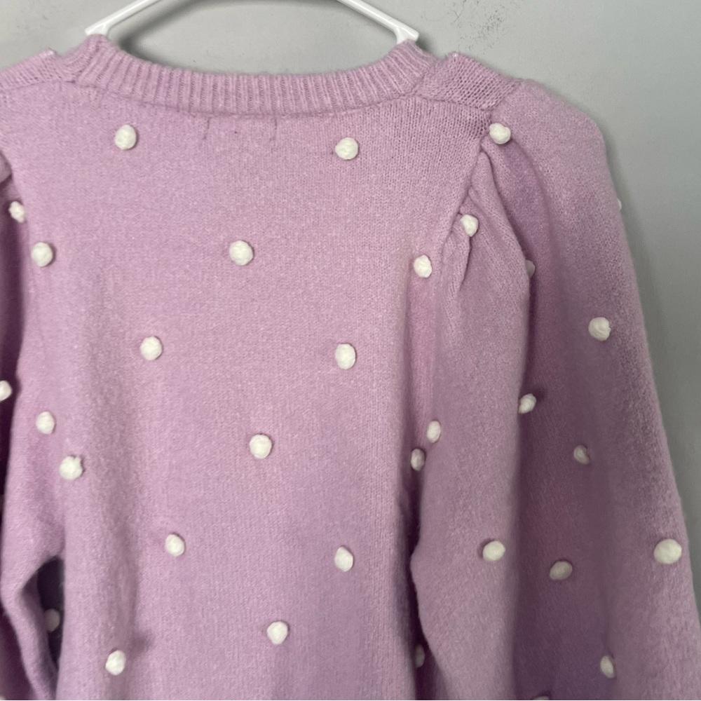 OnTwelfth Pom Pom Knit Sweater Balloon Sleeve Crew Neck sz S purple lavender - Picture 6 of 6